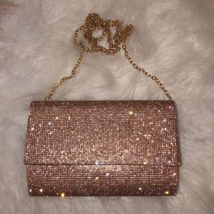 Rose Gold Glitter Clutch Purse W/Strap Chain✨